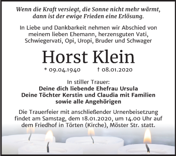 Traueranzeige von Horst Klein von Mitteldeutsche Zeitung Dessau-Roßlau