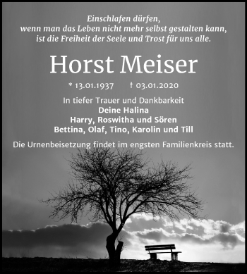 Traueranzeige von Horst Meiser von Mitteldeutsche Zeitung Halle/Saalkreis