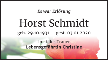 Traueranzeige von Horst Schmidt von Super Sonntag Wittenberg