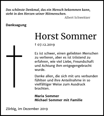 Traueranzeige von Horst Sommer von Mitteldeutsche Zeitung Bitterfeld