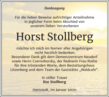 Traueranzeige von Horst Stollberg von Mitteldeutsche Zeitung Mansfelder Land