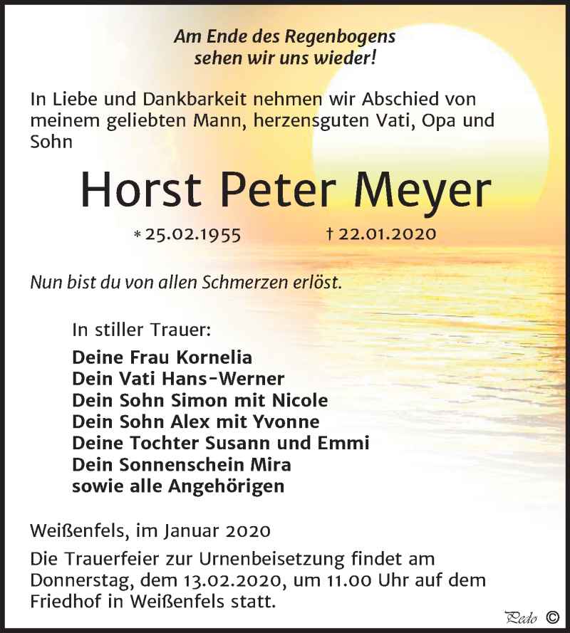  Traueranzeige für Horst Peter Meyer vom 29.01.2020 aus Wochenspiegel Weißenfels