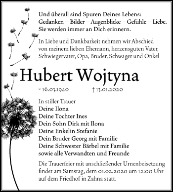 Traueranzeige von Hubert Wojtyna von Mitteldeutsche Zeitung Wittenberg