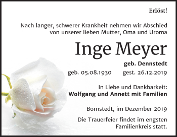 Traueranzeige von Inge Meyer von Super Sonntag Mansfelder Land