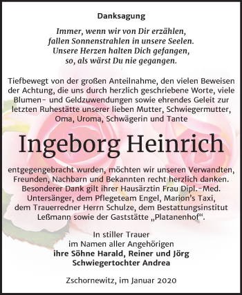 Traueranzeige von Ingeborg Heinrich von Super Sonntag Wittenberg