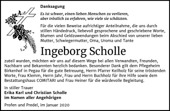 Traueranzeige von Ingeborg Scholle von Super Sonntag Zeitz