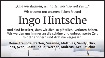 Traueranzeige von Ingo Hintsche von Wochenspiegel Bitterfeld