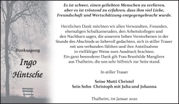 Traueranzeige von Ingo Hintsche von Mitteldeutsche Zeitung Bitterfeld
