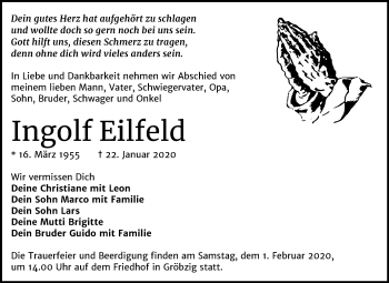 Traueranzeige von Ingolf Eilfeld von Mitteldeutsche Zeitung Köthen
