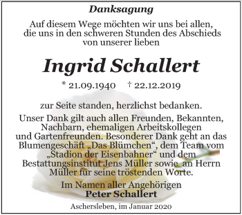 Traueranzeige von Ingrid Schollert von Super Sonntag Aschersleben