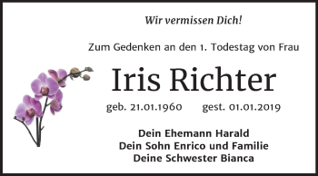 Traueranzeige von Iris Richter von Super Sonntag Wittenberg