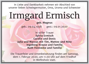 Traueranzeige von Irmgard Ermisch von Mitteldeutsche Zeitung Mansfelder Land