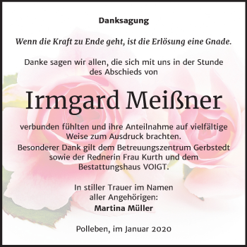 Traueranzeige von Irmgard Meißner von Mitteldeutsche Zeitung Mansfelder Land