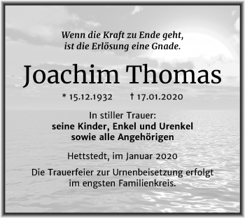 Traueranzeige von Joachim Thomas von Super Sonntag Mansfelder Land
