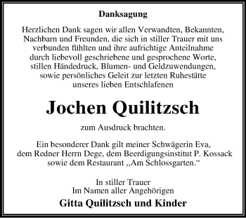 Traueranzeige von Jochen Quilitzsch von Mitteldeutsche Zeitung Dessau-Roßlau