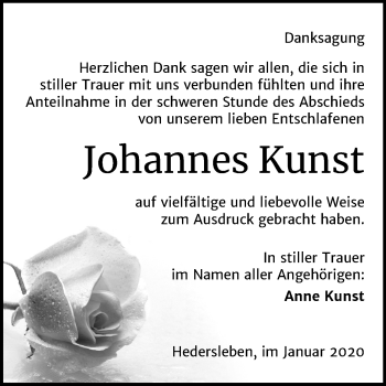 Traueranzeige von Johannes Kunst von Super Sonntag Mansfelder Land