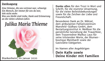 Traueranzeige von Julika Maria Thieme von Mitteldeutsche Zeitung Sangerhausen