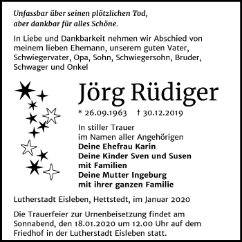 Traueranzeige von Jörg Rüdiger von Mitteldeutsche Zeitung Mansfelder Land