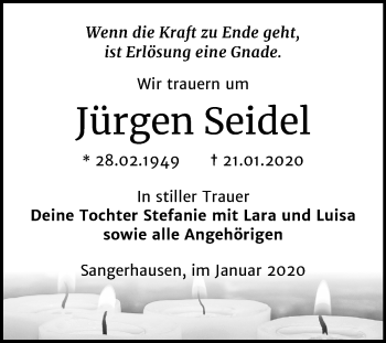 Traueranzeige von Jürgen Seidel von Mitteldeutsche Zeitung Mansfelder Land