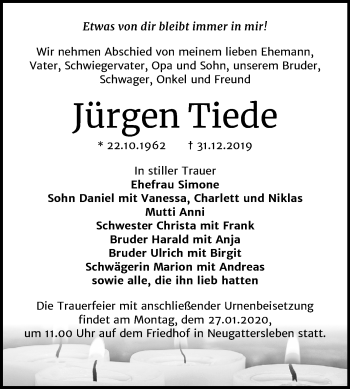 Traueranzeige von Jürgen Tiede von Mitteldeutsche Zeitung Bernburg
