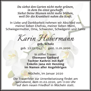 Traueranzeige von Karin Habermann von Super Sonntag Merseburg/Querfurt