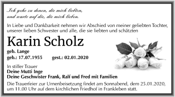 Traueranzeige von Karin Scholz von Super Sonntag Merseburg/Querfurt