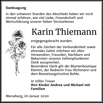 Traueranzeige von Karin Thiemann von Super Sonntag Merseburg/Querfurt