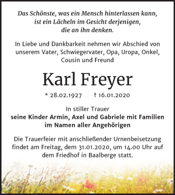 Traueranzeige von Karl Freyer von Mitteldeutsche Zeitung Bernburg
