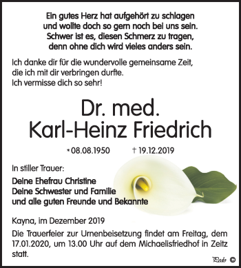 Traueranzeige von Karl-Heinz Friedrich von Super Sonntag Zeitz