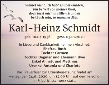Traueranzeige von Karl-Heinz Schmidt von Mitteldeutsche Zeitung Halle/Saalkreis