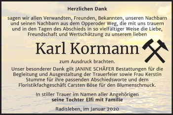 Traueranzeige von Karl Kormann von Mitteldeutsche Zeitung Quedlinburg