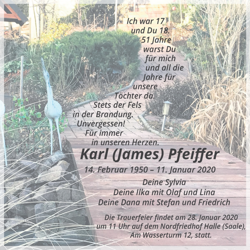  Traueranzeige für Karl Pfeiffer vom 25.01.2020 aus Mitteldeutsche Zeitung Halle/Saalkreis