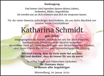 Traueranzeige von Katharina Schmidt von Wochenspiegel Mansfelder Land