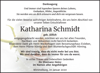 Traueranzeige von Katharina Schmidt von Mitteldeutsche Zeitung Mansfelder Land