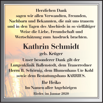 Traueranzeige von Kathrin Schmidt von Super Sonntag Quedlinburg