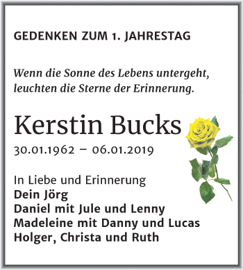 Traueranzeige von Kerstin Bucks von Wochenspiegel Merseburg/Querfurt
