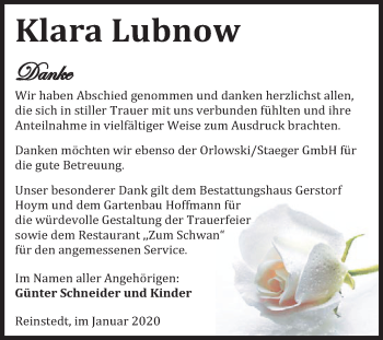 Traueranzeige von Klara Lubnow von Mitteldeutsche Zeitung Aschersleben