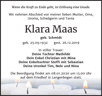 Traueranzeige von Klara Maas von Mitteldeutsche Zeitung Halle/Saalkreis