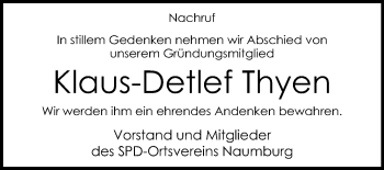 Traueranzeige von Klaus-Detlef Thyen von Mitteldeutsche Zeitung Naumburg/Nebra