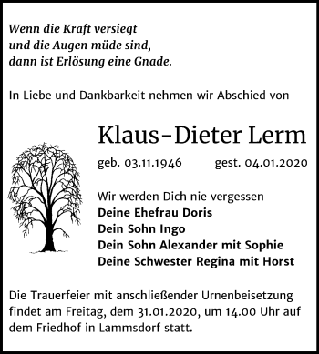 Traueranzeige von Klaus-Dieter Lerm von Mitteldeutsche Zeitung Wittenberg