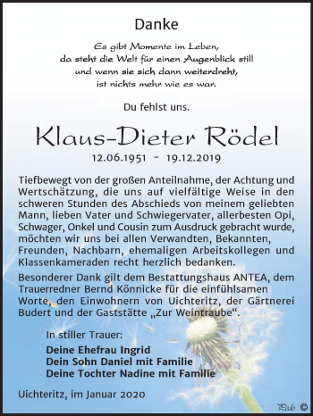 Traueranzeige von Klaus-Dieter Rödel von Wochenspiegel Weißenfels