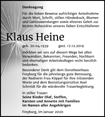 Traueranzeige von Klaus Heine von Mitteldeutsche Zeitung Naumburg/Nebra