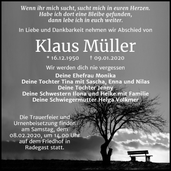 Traueranzeige von Klaus Müller von Super Sonntag Köthen