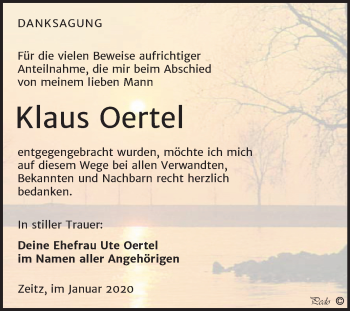Traueranzeige von Klaus Oertel von Super Sonntag Zeitz