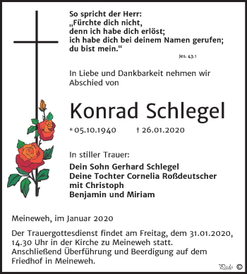 Traueranzeige von Konrad Schlegel von Mitteldeutsche Zeitung Zeitz