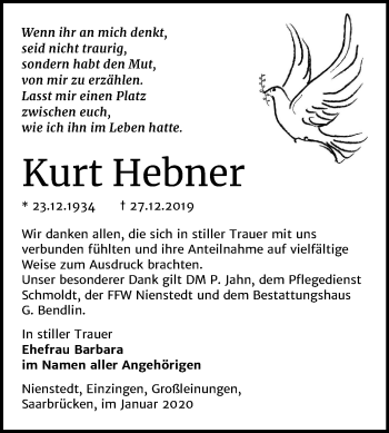 Traueranzeige von Kurt Hebner von Mitteldeutsche Zeitung Sangerhausen
