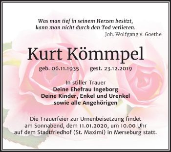 Traueranzeige von Kurt Kömmpel von Mitteldeutsche Zeitung Merseburg/Querfurt