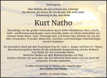Traueranzeige von Kurt Natho von Mitteldeutsche Zeitung Köthen