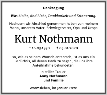 Traueranzeige von Kurt Nothmann von Mitteldeutsche Zeitung Mansfelder Land