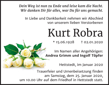 Traueranzeige von Kurt Robra von Mitteldeutsche Zeitung Mansfelder Land